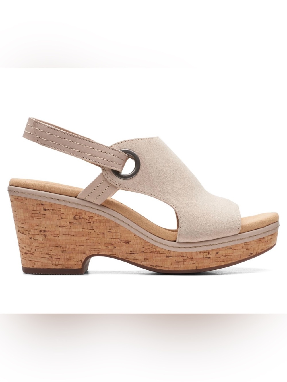 Clarks Giselle Sea Tan Ankle Strap Heels Womens 8.5 Suede Casual Going Out Cork
